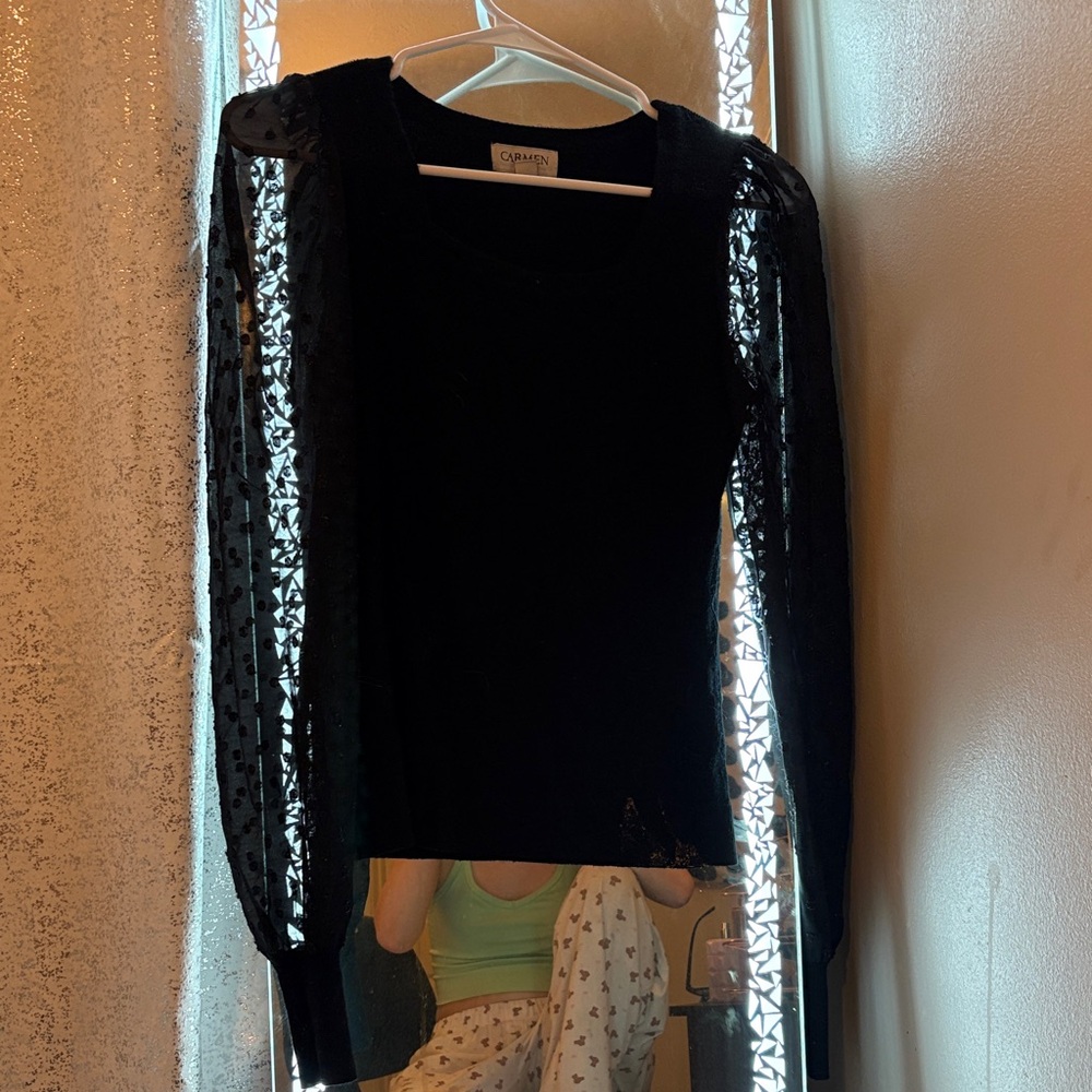 Cami NYC Black Top with Sheer Sleeves